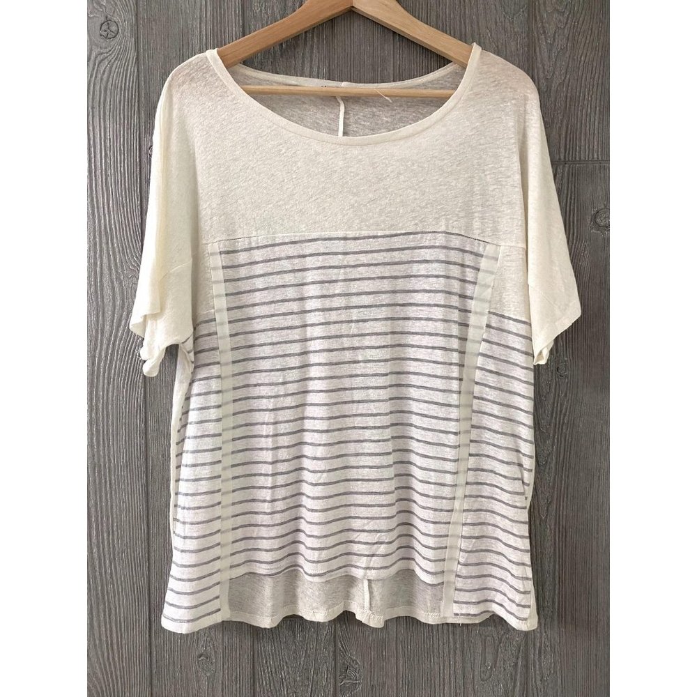 Step-hem striped short sleeve top NEW
